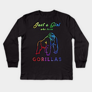 Cute Gorilla T-Shirt, Gift For Animal Lover, Women, Men, Girl, and Boy / watercolor Kids Long Sleeve T-Shirt